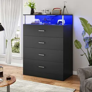 Sikaic 4 Drawers Led Tall Dresser Home Storage Cabinet with Charging Station for Bedroom Closet