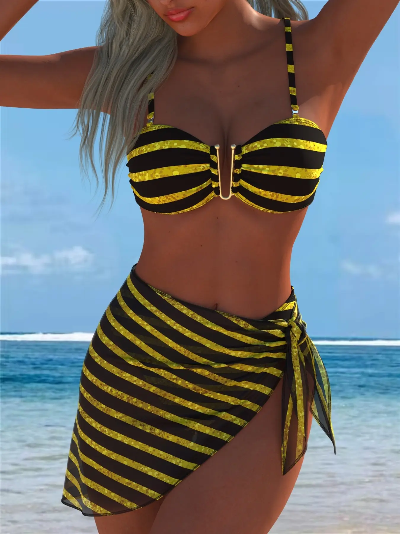New Arrival Women's Swimwear Summer Beach Festival Vacation Travel Sexy Three Piece Bikinis Set, Wrapped Bikini Set Best Selling Bikini Outfits
