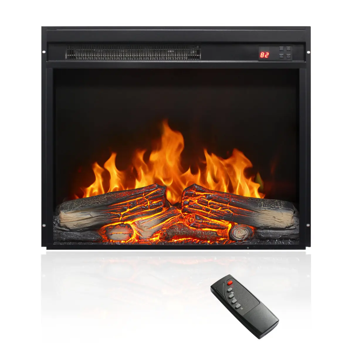23 inch electric fireplace insert, ultra thin heater with log set & realistic flame, remote control with timer, overheating protection