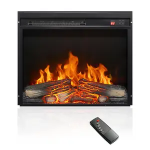 23 inch electric fireplace insert, ultra thin heater with log set & realistic flame, remote control with timer, overheating protection