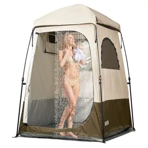 VEVOR Camping Shower Tent, 1 Room, Foldable Privacy Tent Changing Room with Ground Stakes, Ropes, Carry Bag, and Crossbar, 210D Oxford Fabric with Silver Coating, for Camping, Beach, and Fishing