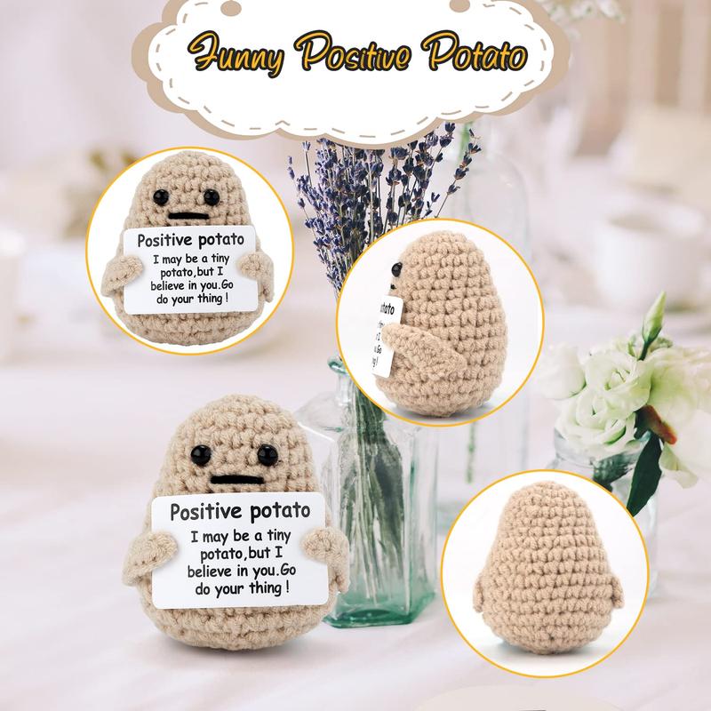 Funny Knitted Wool Potato Toy with Positive Card - Creative Cute Crochet Doll Cheer Up Gift for Friends, Parties, Christmas Decoration and Encouragement