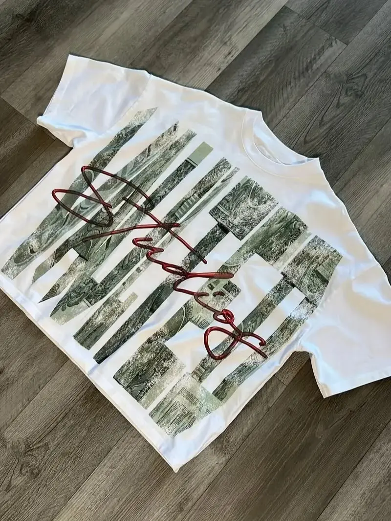 Y2K Anti Hero Graphic Tee White Streetwear T-Shirt Red Script Green Dollar Bill Money Print Heavyweight Combed Cotton Oversized Hip Hop Skater T-Shirt Gift for Men Women