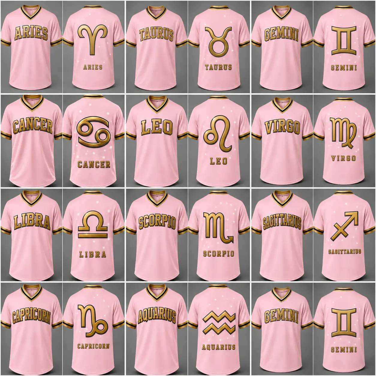 Unisex Breathable V-Neck Zodiac Graphic Sports Jersey - Pink Soccer Jersey, 12 Astrology Signs (Aries-Pisces), Couple Horoscope Tee, Collectible Sizes XS-5XL, Gift Option, Soccer Jerseys