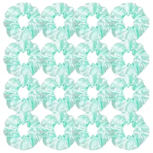 16 Pcs Scrunchies for Women's Thick Curly Hair, Bright Green Satin Hair Scrunchies for Girls, Big Scrunchies for Hair Ties, Ponytail Holders, Cute Pony Tails, No Crease Hair Ties, No Damage
