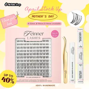 feinner DIY Lash Cluster Kit Invisible Soft Band Long Lasting Waterproof Bond Seal Remover Natural Eyelashes for Salon Quality at Home Must-Have Cluster Pure Clean Look