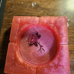 pink rose square ashtray
