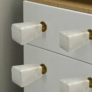 360 stand Modern White Stone Square-Shape Cylindrical Drawer Pull Knobs - Set of 6, Cabinet Pulls & Drawer Handles, Door Hardware for Tools & Hardware Applications, Decorative Handle Doorknobs
