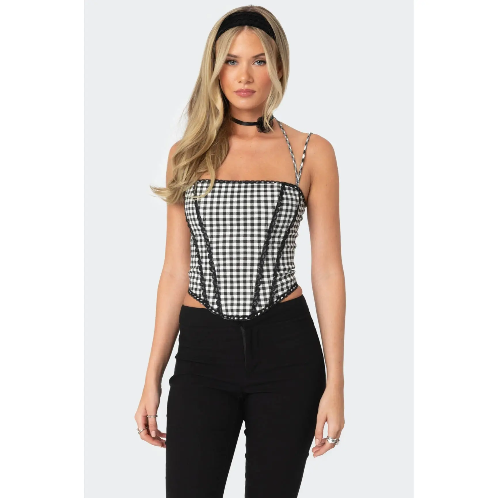 Gingham Lace Trim Corset