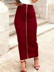 Women's High Waist Zipper Bodycon Midi Gingham Skirt, Slimming A-Line Step Skirt, Chic Casual Fitted Commuter Dress, All Seasons