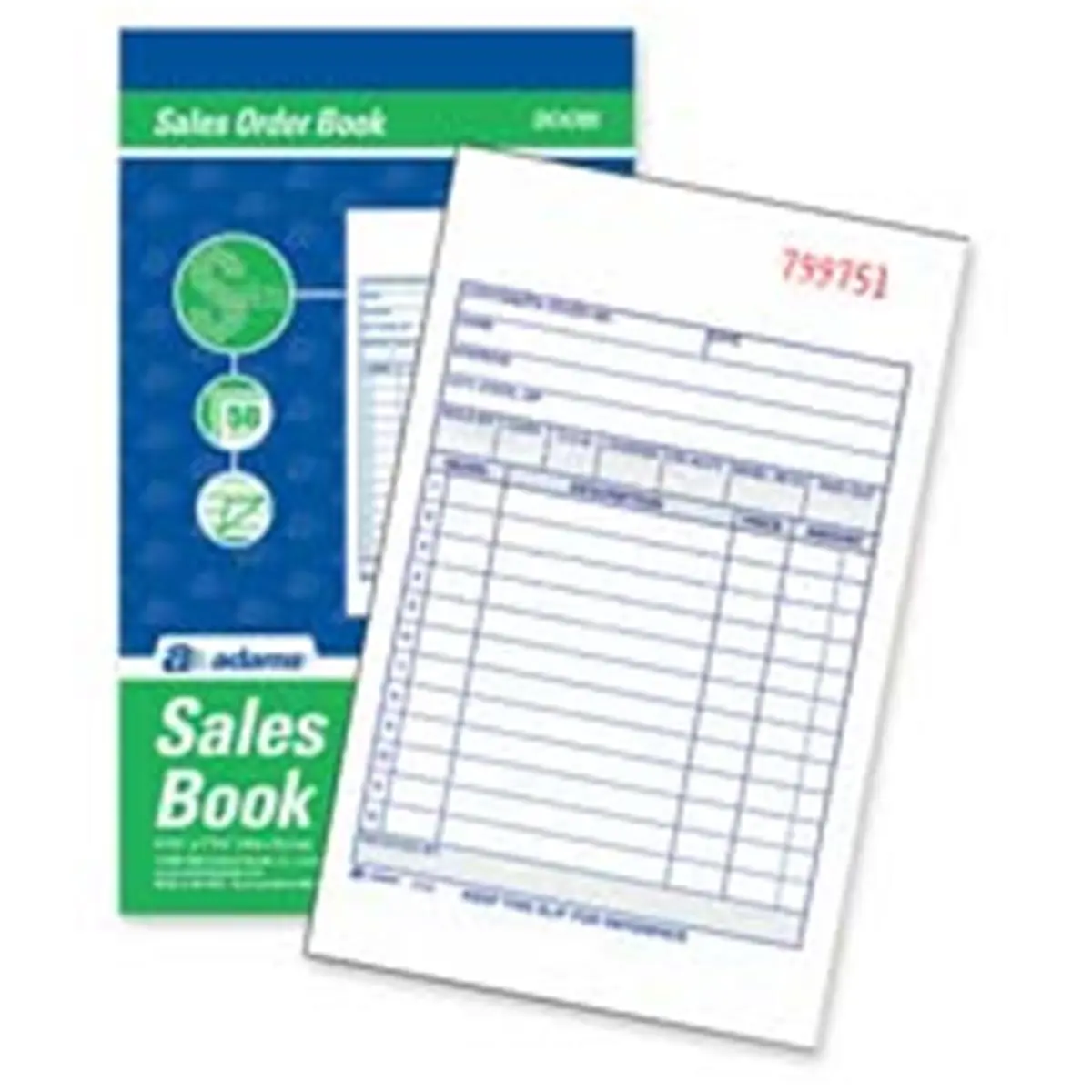 212 MAIN Sales Order Book - 2-Part, 5.56in x 8.44in, Consecutive Numbers, Customer Fields, Itemized List, Wrap Cover, Date, Price, Cost, Description, Quantity Fields