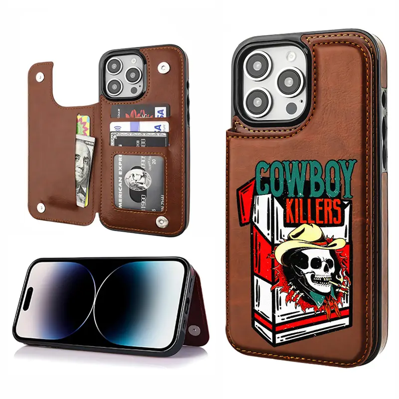 Cowboy Retro Coors Beer Lover Patterned Western-Style PU Leather Phone Case - Multi-Model Full-Cover Accessories with Card Slots, Durable, Shockproof, Anti-Drop Wallet for iPhone 16 Plus,15-12 Pro Max, Samsung Galaxy S25-S22 Ultra (Brown,Black,Pink)