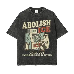 Unisex Vintage Washed ABOLISH ICE Polar Bear Penguin Graphic T-shirt