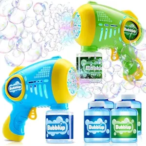 2 Kids Bubble Guns with 4 Bottles Solution, Automatic Bubble Machine Gun with 8 Holes for Kids, Adults, Summer Toys, Easter Basket Stuffers, Birthday Gift, Party Favors