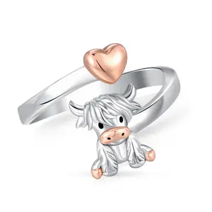Highland Cow Open Ring 925 Sterling Silver Highland Cow Ring Gift Adjustable Ring Silver Ring Jewelry Gift for Women for Girls