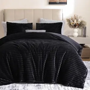 Black Comforter  Set - Ultra Soft Plush Fleece Black Comforter  Size, Luxury Fuzzy Bedding Comforter with 2 Pillowcases, Cozy Heavy Faux  Comforter Sets for