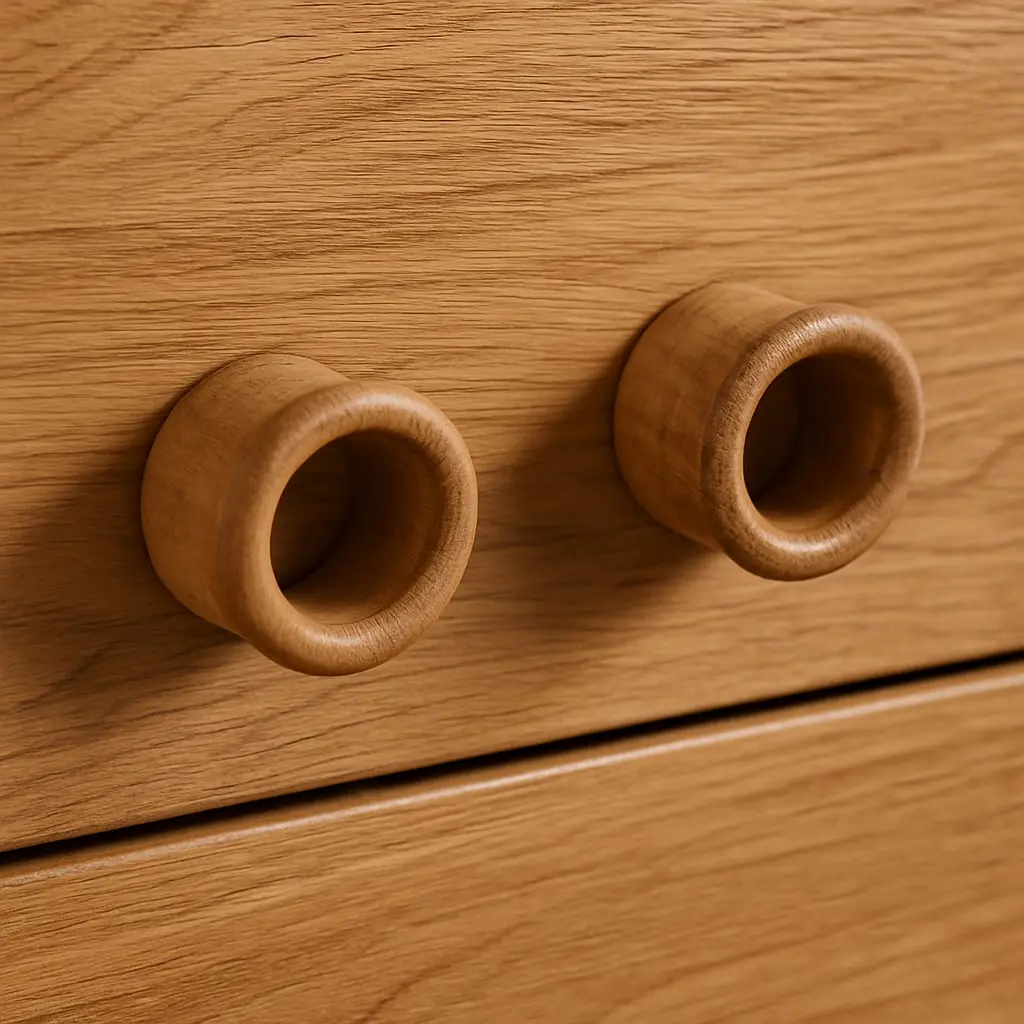 HomeRoots Solid Teak Decorative Circular Grip Doorknobs, 1.25-in Diameter Brown Natural Finish Open Circle Drawer Pulls, Set of 2 Moisture Resistant Bathroom Door Hardware