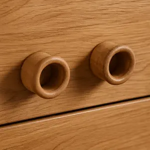 HomeRoots Brown Solid Teak Round Open Circle Drawer Pull Knobs - Set of 2, Moisture Resistant Door Hardware