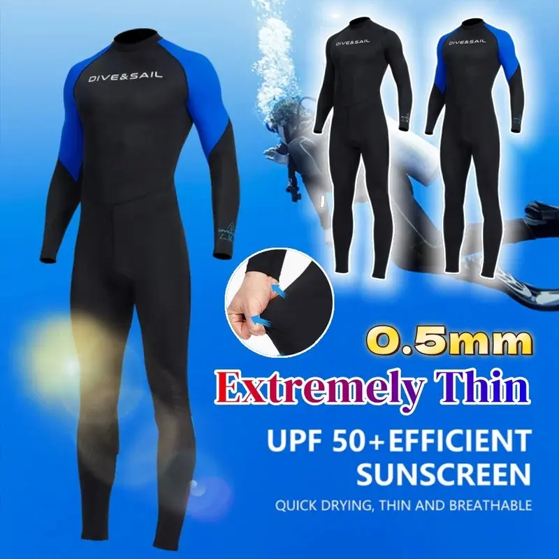 Ultra-thin Full Body Snorkeling Swim Full Skin Suit -Front Zip Long Legs & Sleeves UV Sun Protection UPF50+ Sunscreen Wetsuit