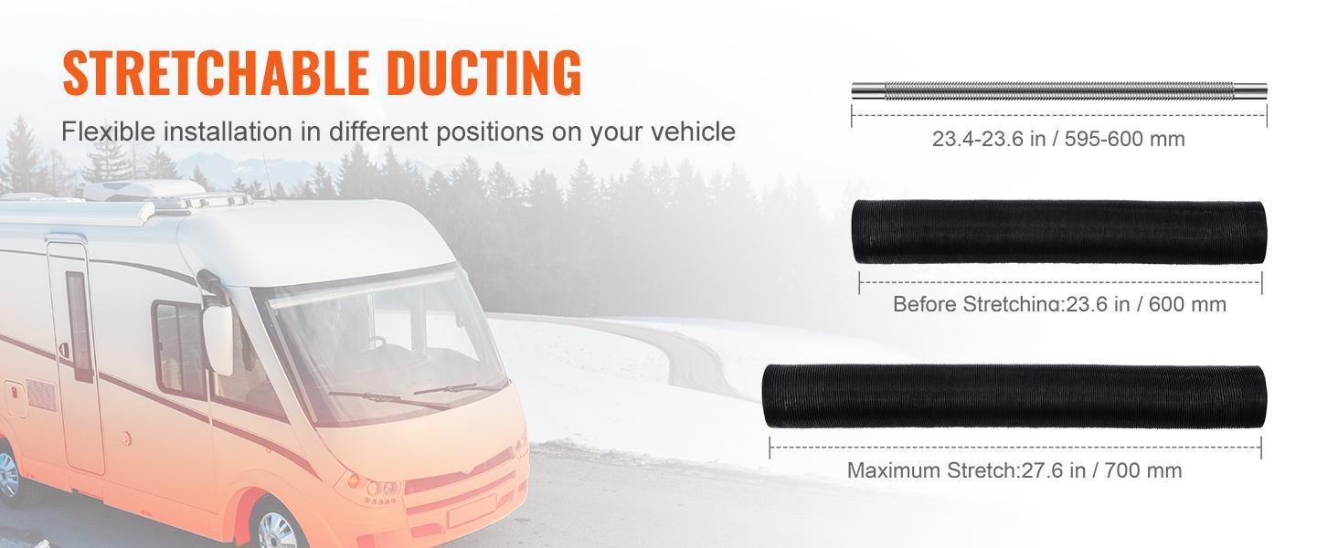 VEVOR Diesel Heater Pipe Ducting Set, TikTokShopBlackFriday, 3" Extendable Air Duct Hose, 1" Stainless Steel Exhaust Pipe, 2 Air Vents, Tee Air Outlet Connector and Hose Clamps, for 2KW/5KW/8KW Diesel Parking Heaters