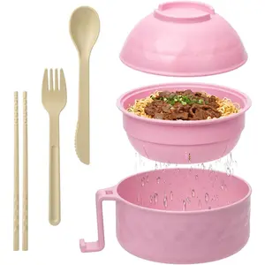 Ramen Cooker Set 32oz Beige Microwave Bowl with Lid Portable Noodle Bowls for Home Office Dorm Room College Gift Dishwasher Safe BPA-Free Lightweight Tableware Tableware Sets Stock Up On Specials Stockpile VALUE Pack TikTokShopBlackFriday Christmas Gift