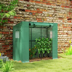 Green 6.6'x2.5'x5.6' Lean-To Walk-In Portable Outdoor Greenhouse Central Reinforced Pent Roof Frame Zipper Roll-Up Door Mesh Windows UV Resistant PE Cover for Tomato Cucumber Climbing Plant Growing