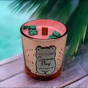 LUCELUMI Summer Fling Candle - Coconut Apricot Wax with Gummy Bears & Wood Wick - Eco-Friendly & Long-Lasting Scented Decor