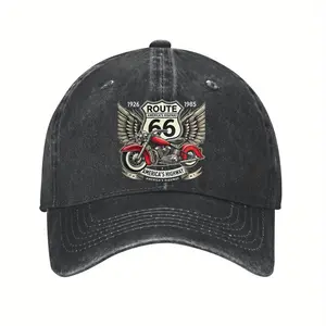Vintage Route 66 Motorcycle Baseball Cap Unisex - Lightweight Adjustable Truck Style Design, 100% Polyester, Hand Washable, Suitable for Running, Fitness, and Outdoor Activities