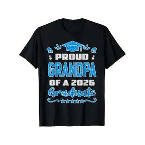 Proud Grandpa of a Class of 2026 Graduate T-Shirt |   Unisex Loose-Fit Black with Blue Lettering & Diploma Design, Comfortable Crew Neck, Casual Style, Digital Heat Transfer, All-season Wear