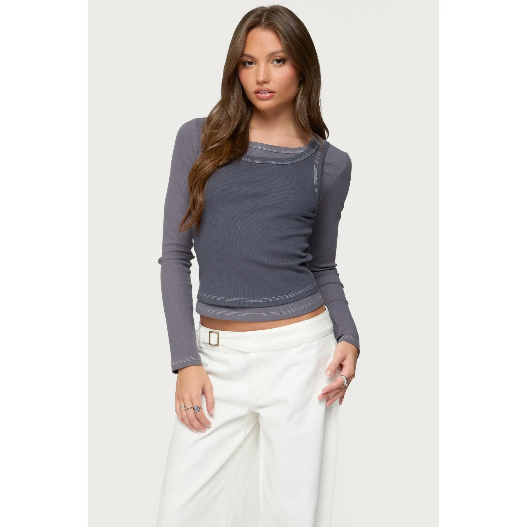 Zane Contrast Layered Long Sleeve Top Zane Contrast Layered Long Sleeve Top