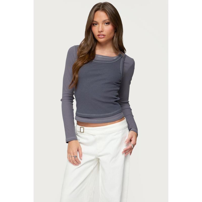 Zane Contrast Layered Long Sleeve Top