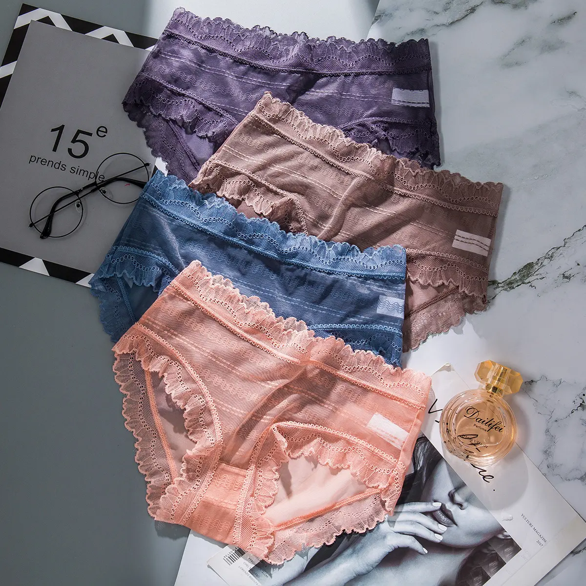 Hotcom Women's 9-Pack Contrast Lace Briefs - Elegance-Focused Lady's Everyday Panties, Breathable Sheer Knickers, Lace Trim, All-Season Comfortable Underwear summerwins,