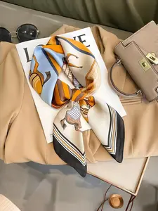 Elegant Lily Stripe Silk Scarf, Ultra Long Neck Wrap, Hair Band & Shawl, Lightweight All-Season Women's Scarf, Soft Touch Fabric