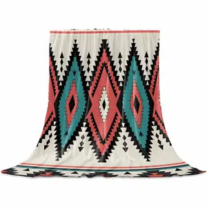 Aztec Southwest Throw Flannel Blanket for Couch Sofa Bed, Geometric Red Blue Tribes Retro Microfiber Soft Fleece Blankets All Season Warm Cozy Bedding for Women Men Kids,