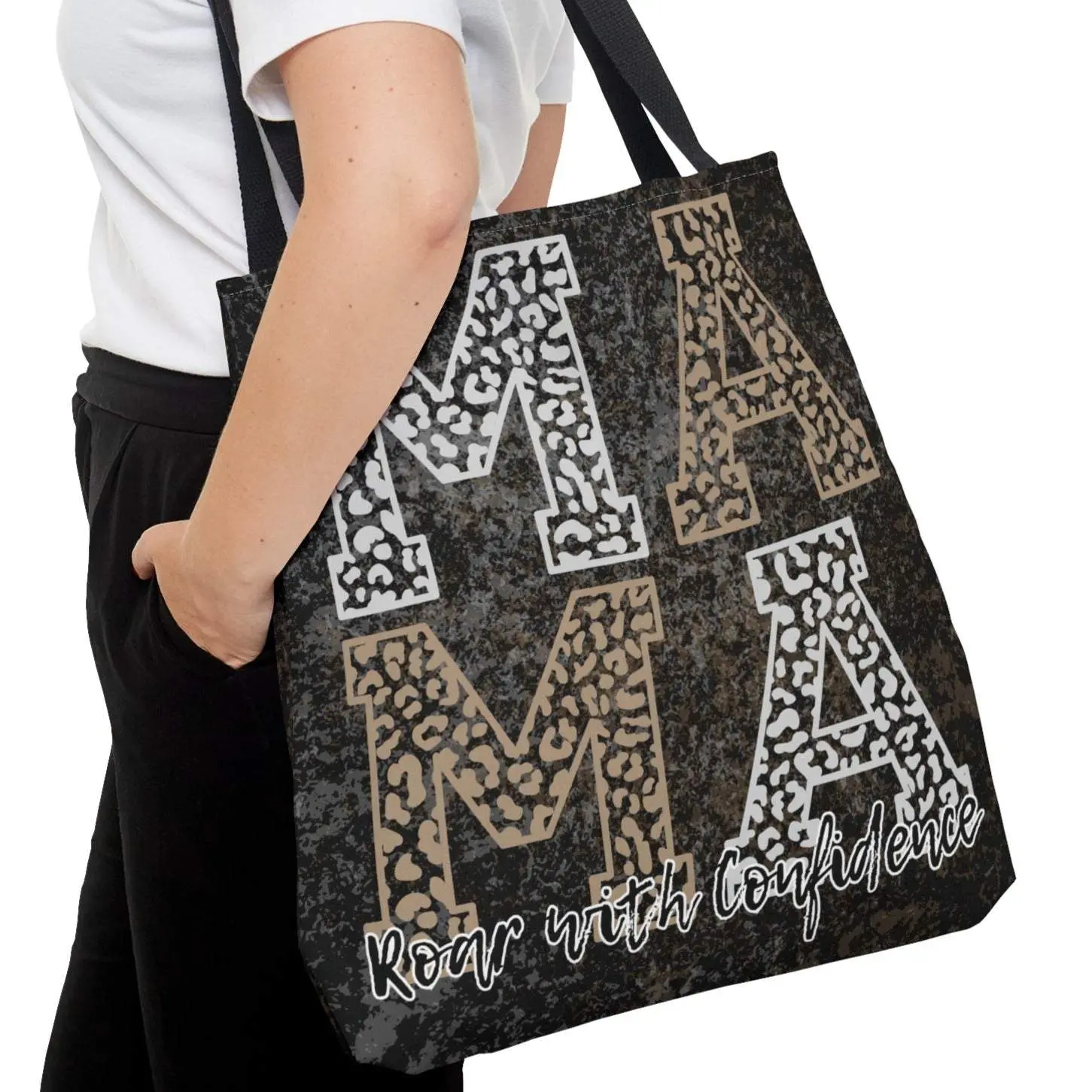 Confidence Roar: Cheetah Print 'Mama' Large Canvas Tote Bag