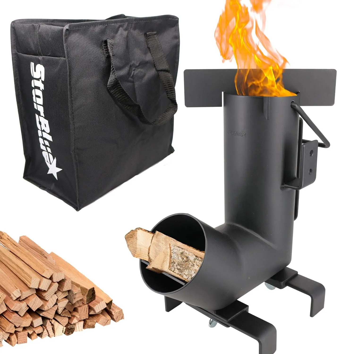 Camping Rocket Stove by StarBlue with Free Carrying Bag - A Portable Wood Burning Camping Stove with Large Fuel Chamber Best for Outdoor Cooking, Camping, Picnic, BBQ, Hunting, Fishing