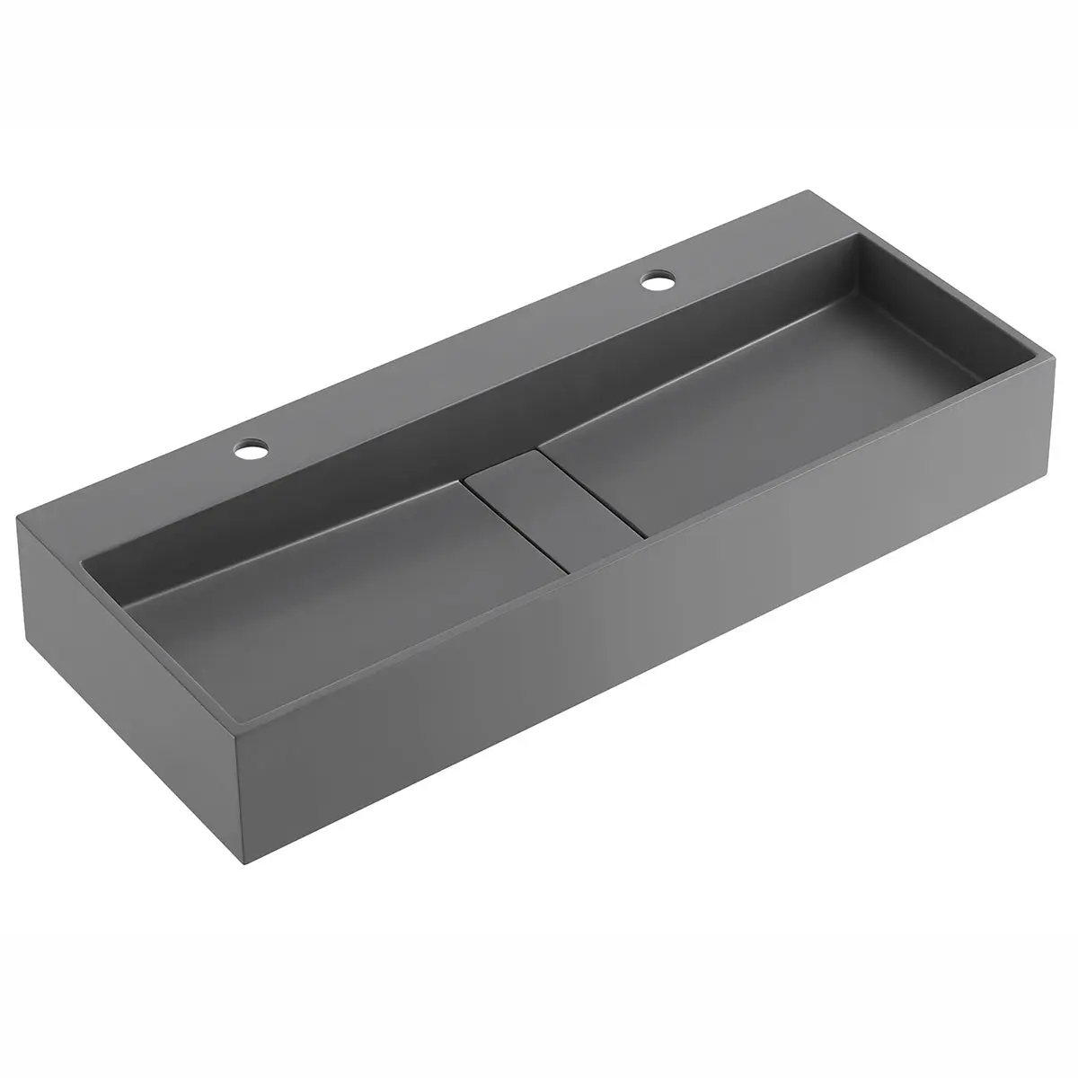 47 in. Wall-Mount or Countertop Bathroom Hidden Drain Sink with Double Faucet Holes in Matte Gray