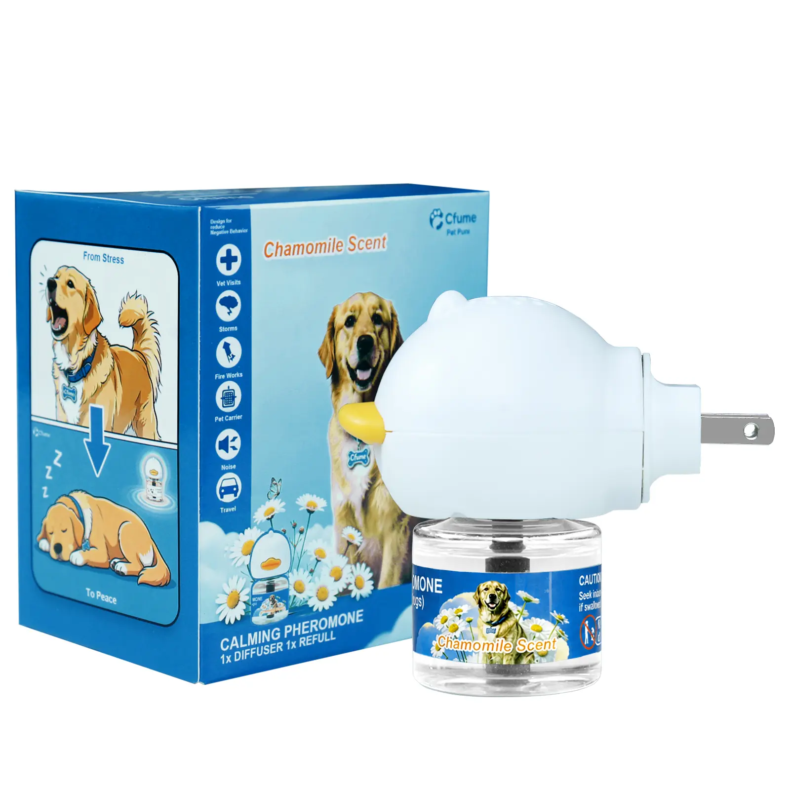 60-Day Long-Lasting Calming Diffuser for Dogs – Relieves stress and anxiety associated with moving; curbs destructive chewing, barking, inappropriate urination, and aggressive behavior. Includes refill and plug-in unit; ready to use right out of the box