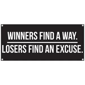 Winners Find A Way. Losers Find An Excuse. Banner – 48 x 21 Inch Motivational Wall Art – Heavy-Duty 13oz Vinyl with UV Print and 4 Grommets – Gym, Office, Garage Decor – Bold Indoor/Outdoor Poster-Style Banner