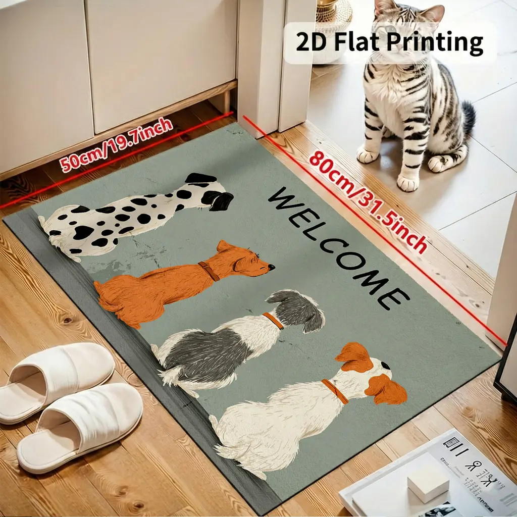 Cute Dogs Welcome Mat for Front Door Funny Pet Lover Doormat Printed Polyester Entryway Rug 16x24 20x32 24x36 in mat anti slip floor mat silky rug