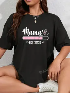 100% Cotton Unisex Mama est. 2026 Pregnancy Announcement Mom T-Shirt Graphic Casual Round Neck Tee