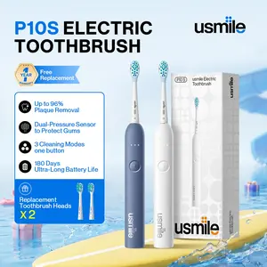 usmile P10S Sonic Electric Toothbrush – 3 Modes Deep Clean & Whitening, 180-Day Battery Life, Cushioned Gum-Care Brush Head for Sensitive Teeth, Smart Timer, 2 Brush Heads
