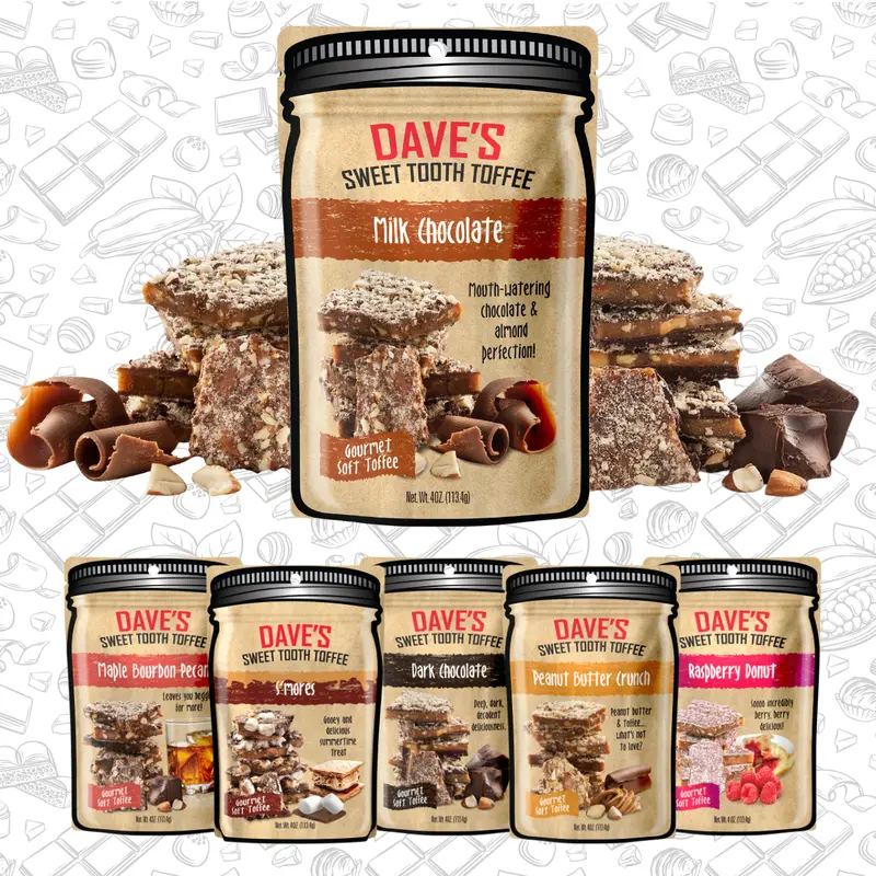 Dave's Sweet Tooth Small Batch Toffee 1/4lb Pouch - Soft & Crunchy