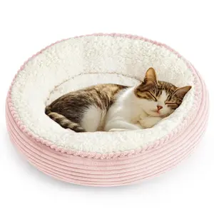 Round Donut Cat and Dog Cushion Bed, Bed for Cats or Small Dogs, Anti-Slip & Water-Resistant Bottom, Super Soft Durable Fabric Pet Beds, Washable Luxury Cat & Dog Bed