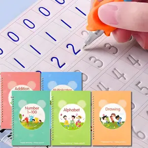 Magic Grooved Writing Practice Books for Kids 3-8, Reusable Handwriting Workbook Set with 5 Books, 2 Pens, 10 Refills & Grip, ABC & Number Tracing, Preschool & Kindergarten Learning Toy, Perfect Gift for Easter & Back to School