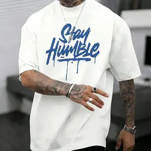 Men's "Stay Humble" Graffiti Style Graphic T-Shirt, White Motivational Quote Casual Tee, Streetwear Top
