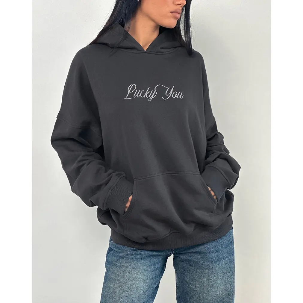 Oversized Hoodie in Ocean Storm with Lucky You Graphic