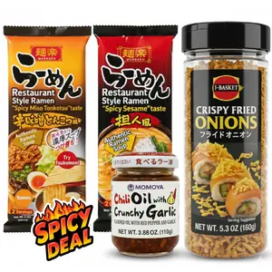Spicy Miso Tonkotsu & Spicy Sesame Ramen Bundle with Crispy Fried Onions & Chili Oil with Crunchy Garlic Authentic Japanese Restaurant Style