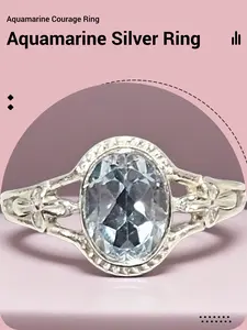 Sterling Silver Aquamarine Gemstone Ring March Birthstone - Size 8