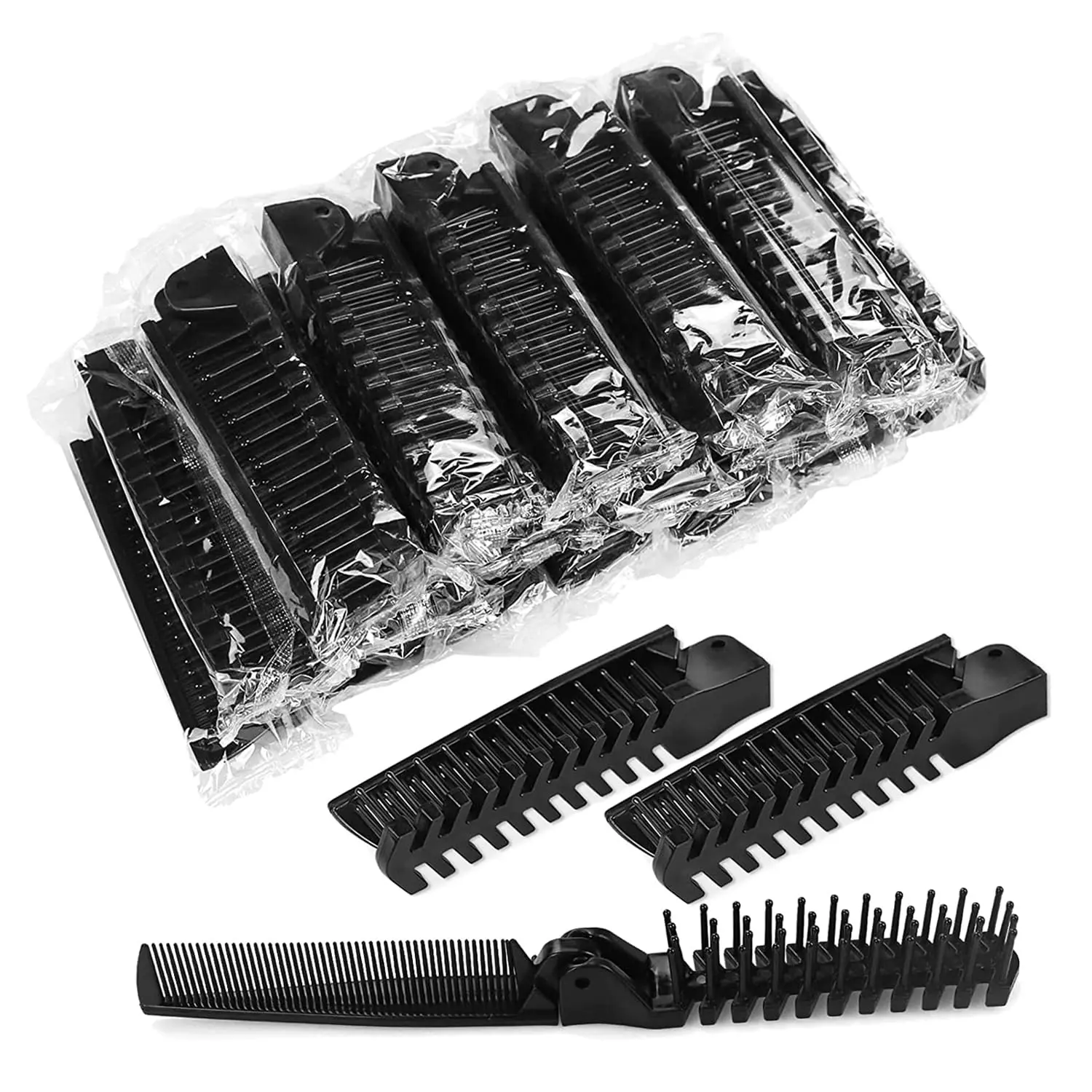 Foldable Combs in Bulk Individually Wrapped, Travel Pocket Hair Comb, Folding Hair Brush Double Headed, Brush Comb Styling Tool for Men Women Combs, Black (One Size, 10, Count) HQSLsund